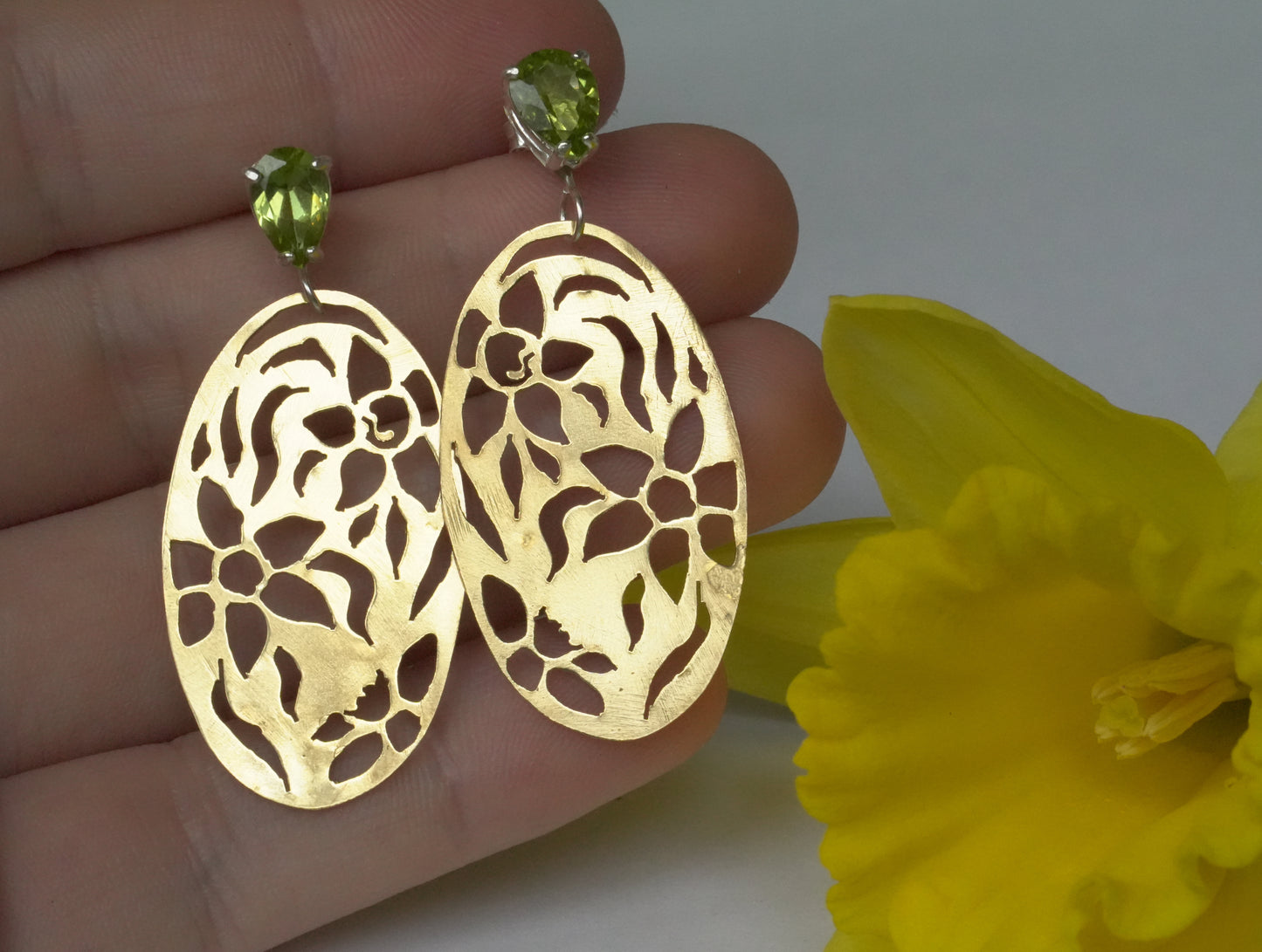 Daffodil and Peridot Earrings